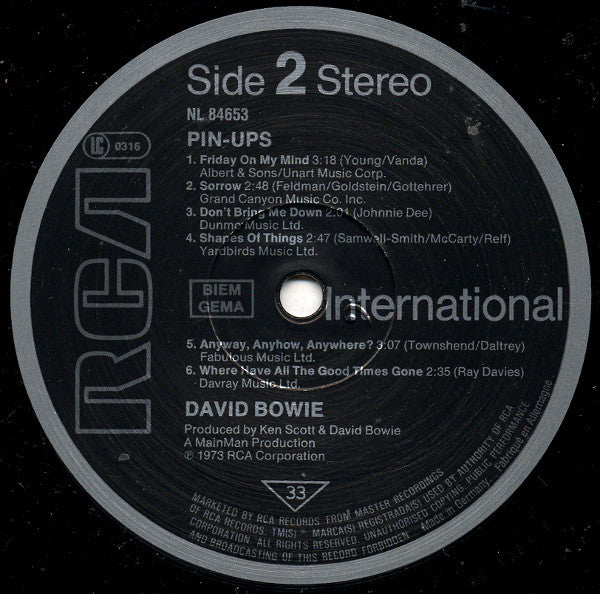 David Bowie : Pin-ups