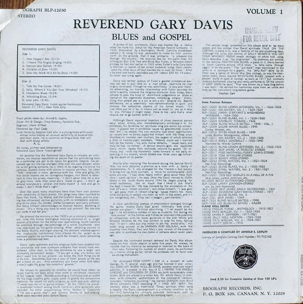 Reverend Gary Davis : Vol 1