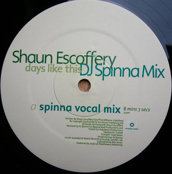 Shaun Escoffery : Days like this DJ Spinna