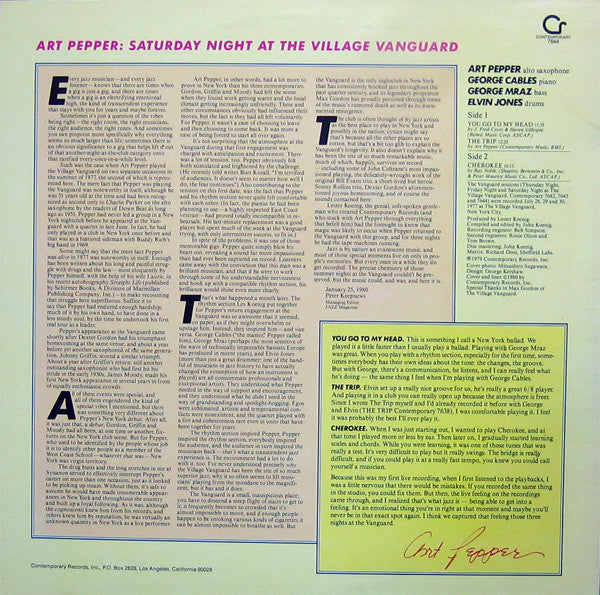 Art Pepper : Saturday night Live at the village vanguard