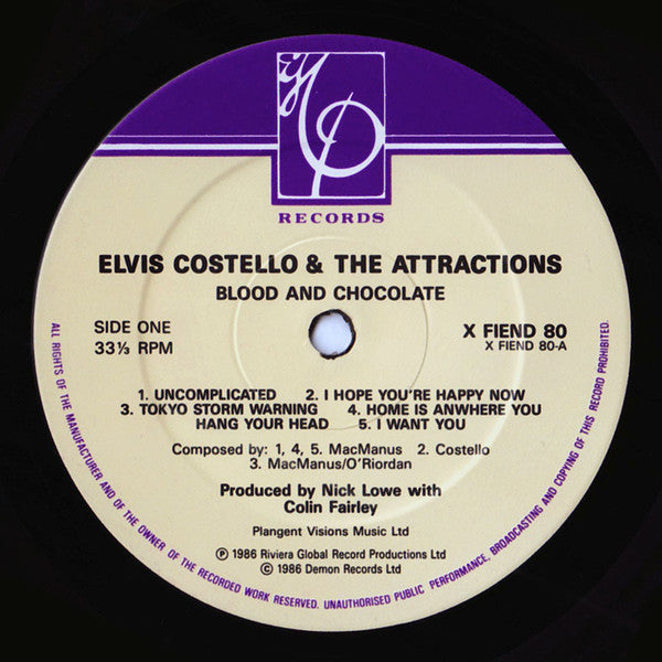 Elvis Costello & The Attractions : Blood & Chocolate, Damont pressing