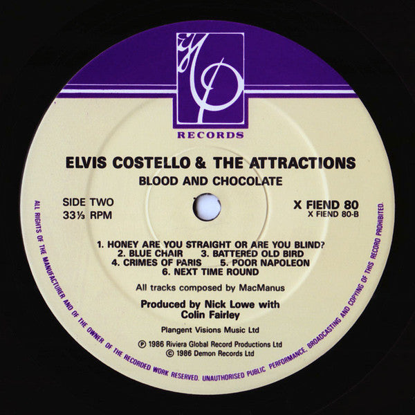 Elvis Costello & The Attractions : Blood & Chocolate, Damont pressing