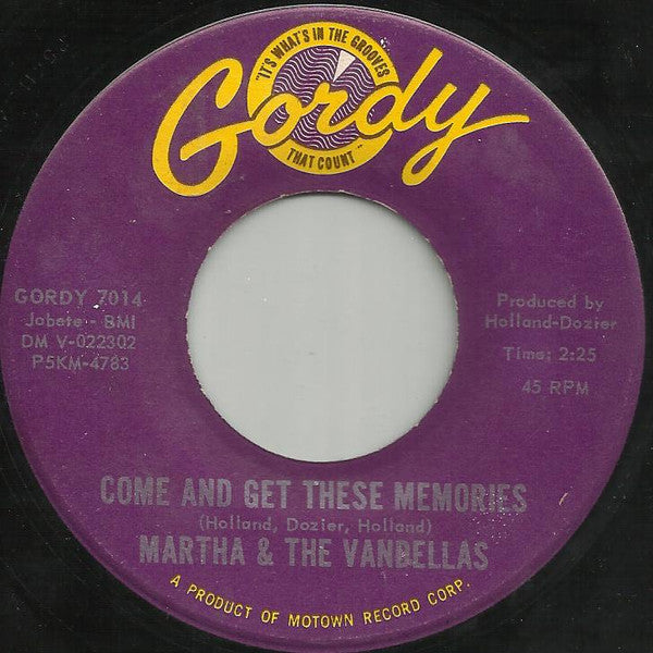 Martha & The Vandellas* ‎– Come And Get These Memories